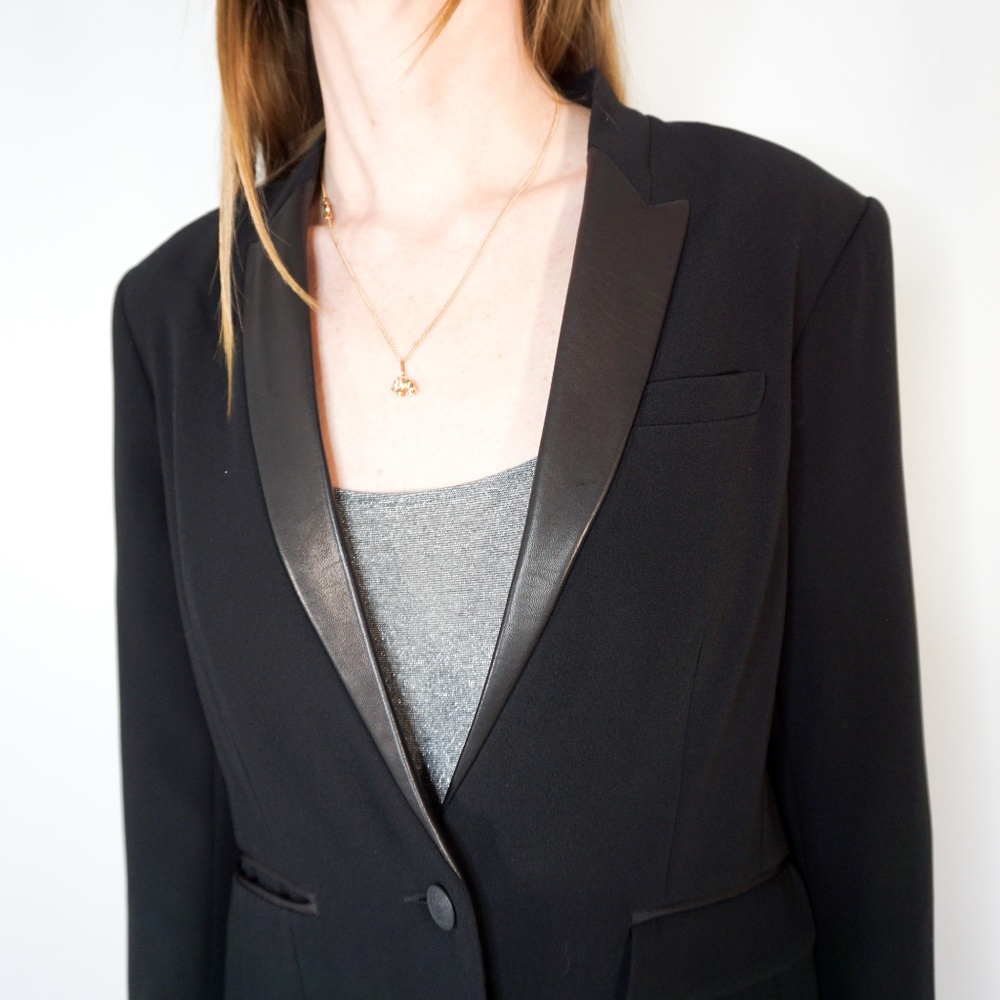 RAG & BONE Black Lamb Leather Trim Blazer Jacket - Picture 7 of 8